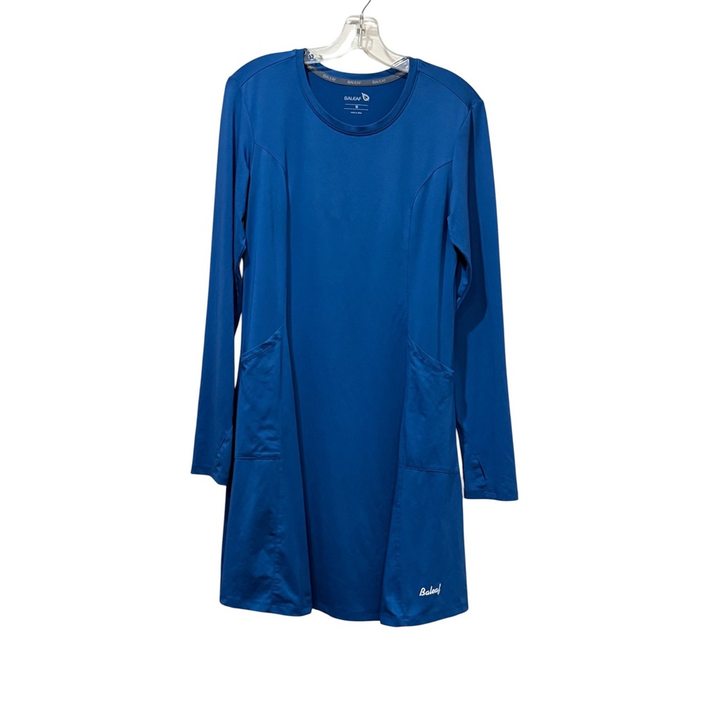 Baleaf Medium Womens Long Sleeve Athletic Dress Blue Pocket Thumbhole UPF 30